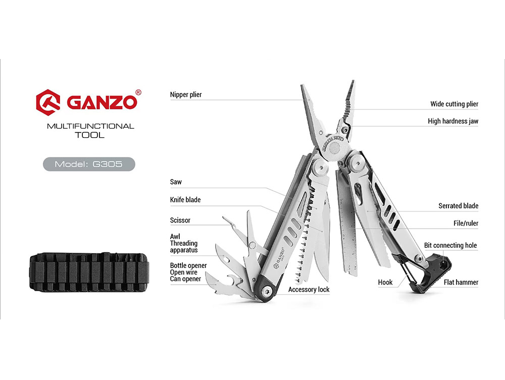 Knife Hunting Fixed Blade - Herramienta Multiusos Ganzo G305 G305-B, Navaja
